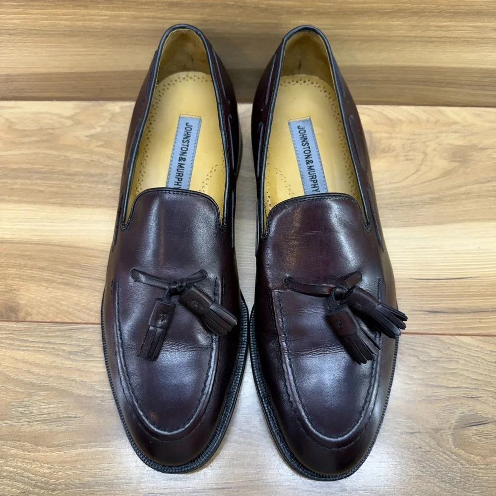 Johnston & Murphy Aristocraft Tassel Loafer Mens 9.5 D/B Burgundy Leather Dress